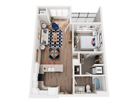 Floor plan for 1 bed, 1 bath, 761 sqft